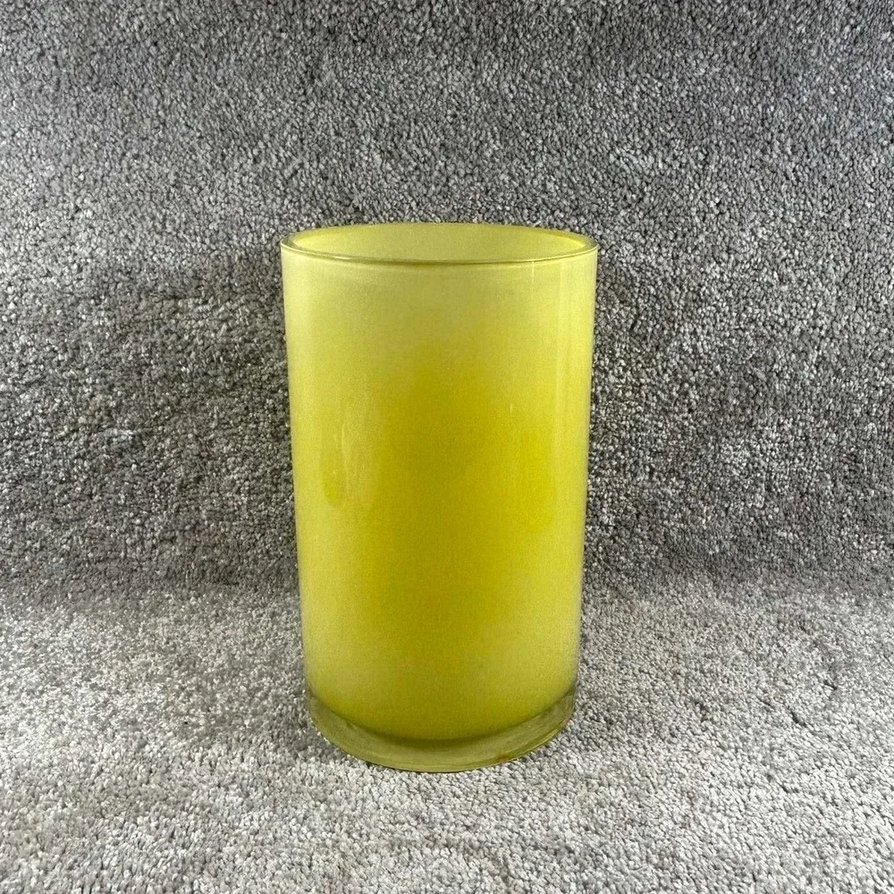 Cylinder Vase Chartreuse Frosted Satin Glass Modern Home Decor 8.5in